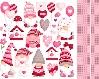 Valentine's Day Gnome Planner Stickers, Tiny Love Planner Stickers, Gnome Valentine's Day Bujo Stickers, Penpal Gnome Stickers. V-105