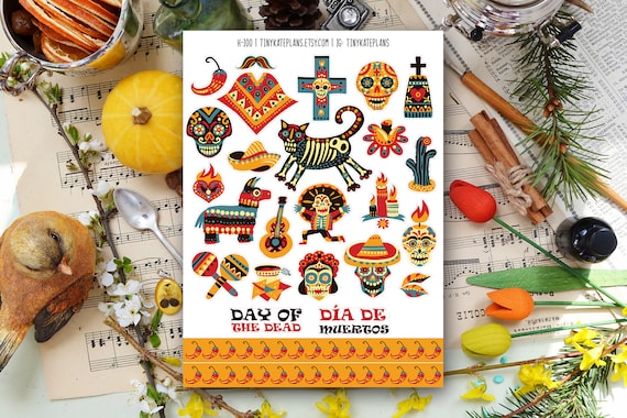 Day of the Dead Planner Stickers, Day of the dead Bujo Stickers, Halloween Scrapbooking Stickers, Mexican Holiday Stickers. H-100