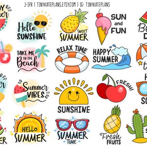 Summer Phrases Elements Planner Stickers, Tiny Vacation Word Planner Stickers, Sea Planner Stickers, Summer Bujo Planner Stickers. J-178