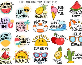 Zomer zinnen elementen planner stickers, kleine vakantie woord planner stickers, zee planner stickers, zomer Bujo planner stickers. J-178