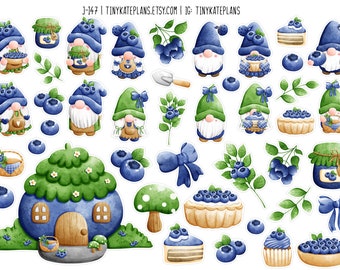 Blueberry Gnome Planner Stickers, Tiny Berry Gnome Planner Stickers, Sweets StickersGnome Summer Bujo Stickers, Penpal Gnome Stickers J-147