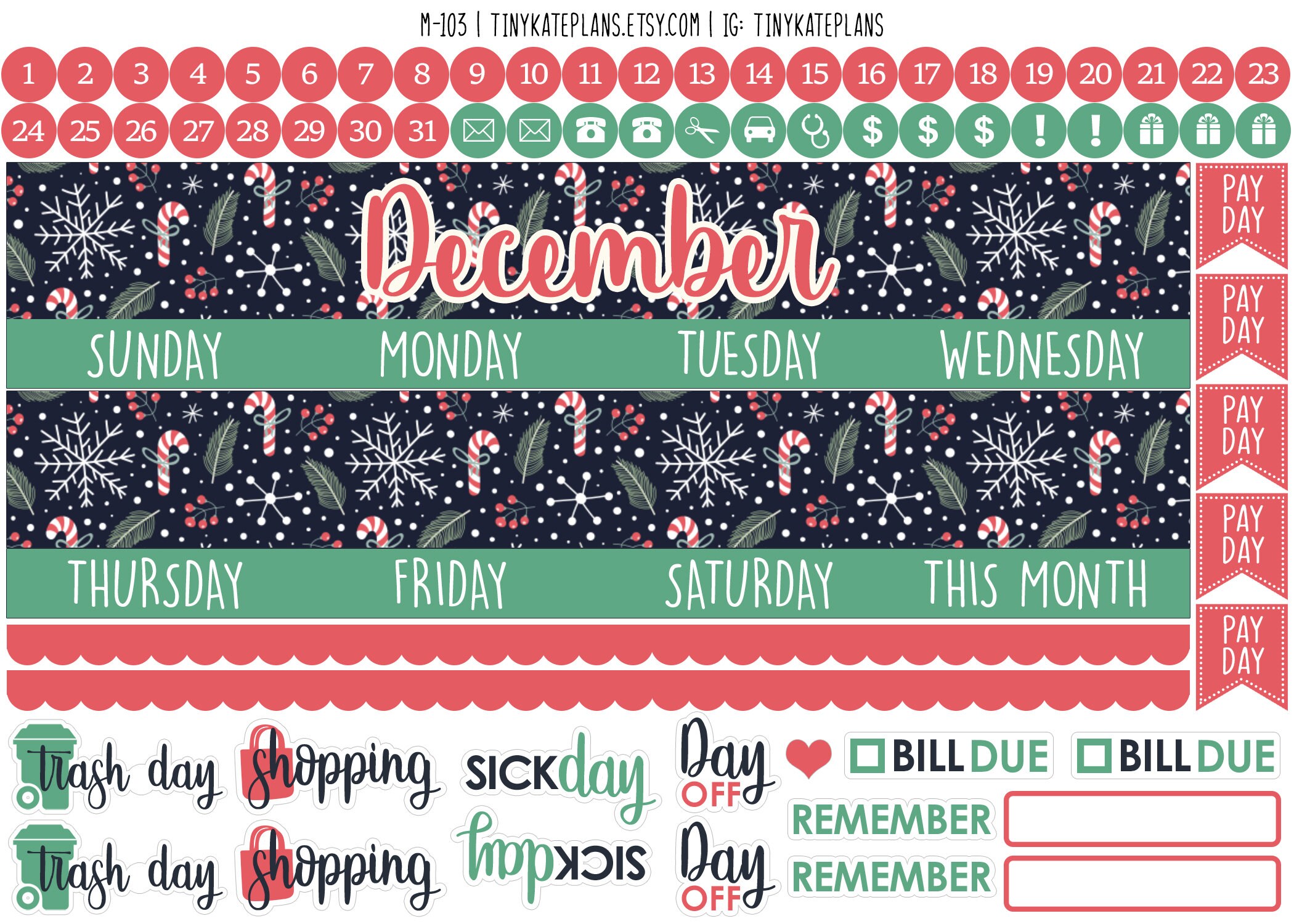 December Monthly Planner Sticker Kit for Erin Condren Life - Etsy