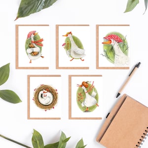 Lot de 5 ou 10 cartes de correspondance sur les oies d'automne, cartes d'art avec oiseaux, carte de voeux avec oie, cartes pliées avec oie de 5,5 x 4,25 pouces ou 5 x 7 pouces, carte fantaisiste. CU-100