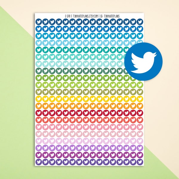 Tiny Twitter Dot Planner Stickers, Colorful Mini Dot Icon Planner Stickers, ECLP Dot Stickers, Social Media Planner Stickers. E-178.