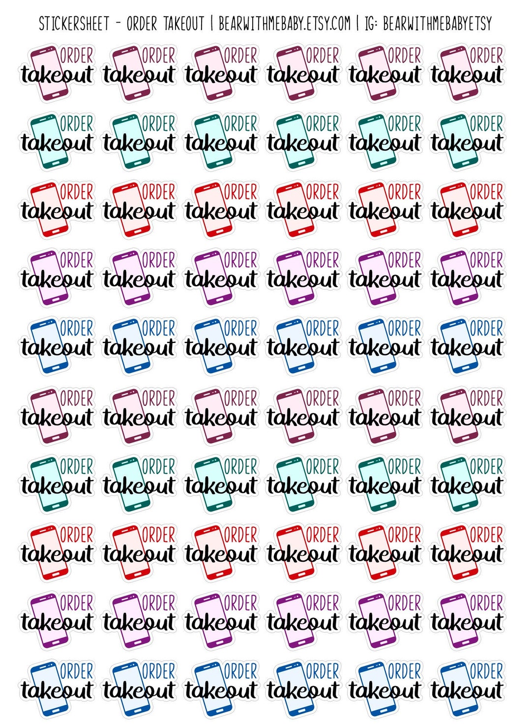 60 Tiny Order Takeout Planner Stickers, Takeout Planner Stickers, Food ...