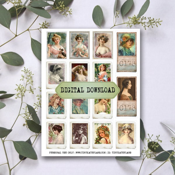 DIGITAL Download Vintage Lady Cards For Junk Journals, Vintage People Scrapbook Cards, Lady Ephemera, Vintage Women Cards