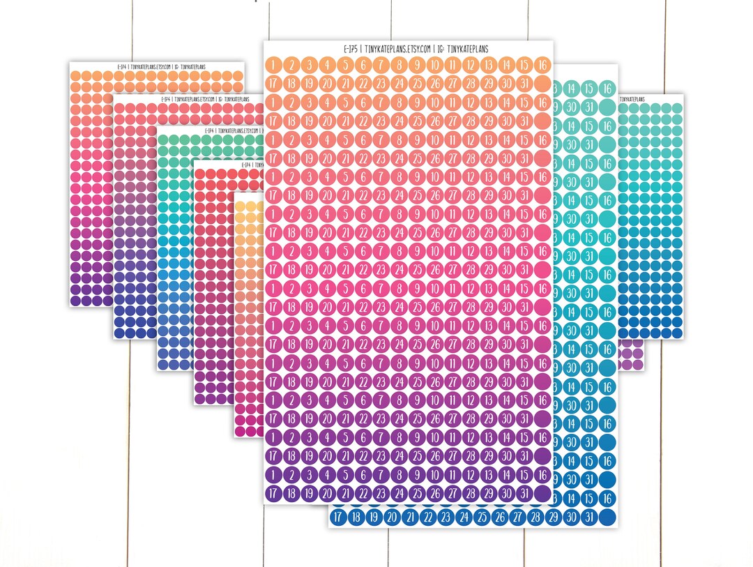 Tiny Ombre Date Dot Planner Stickers, Colorful Mini Dot Calendar ...