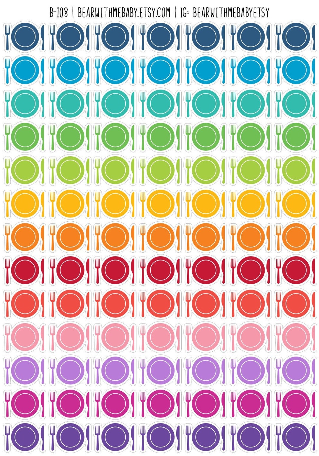 91 Dinner Plate Colorful Planner Stickers Tiny Dish Planner - Etsy