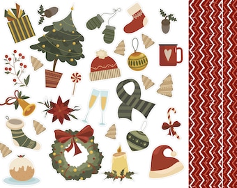 Christmas & New Years Planner Stickers, Cozy Winter Planner Stickers,Winter Stickers, Christmas Bullet Journal Planner Stickers. X-110