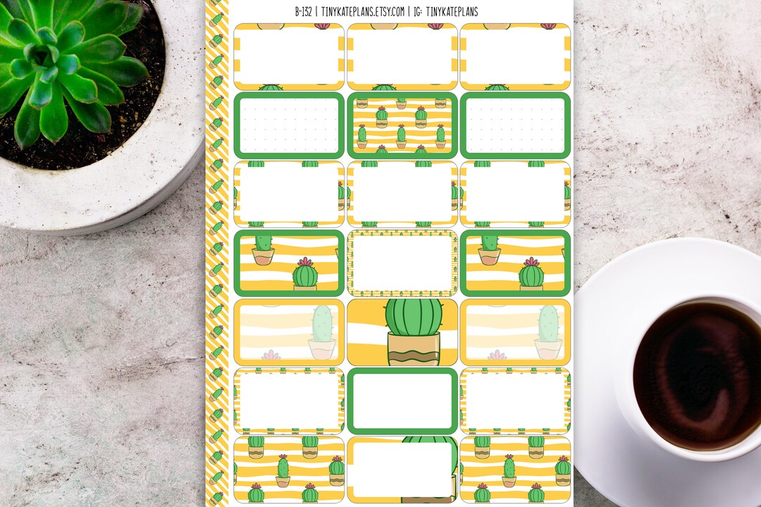 21 Half Box Yellow Stripe Cacti Stickers for Erin Condren Life Planner ...