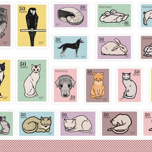 19 Vintage Faux Animal Postzegelstickers, Vintage Geïnspireerde Stickers, Bullet Journal Animal Stickers, Junk Journal Animal Sticker. VT-125
