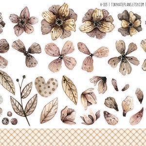 Cozy Rustic Fall Floral Planner Stickers, Fall Flower Planner Stickers, Cozy Fall Stickers, Fall Floral Bullet Journal Stickers. T-115.