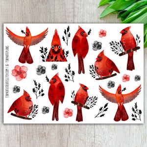 Stickers planificateur Cardinal rouge, autocollants oiseau stupide, autocollants oiseau mignon, autocollants oiseaux colorés, autocollant impression d'art oiseau. SBS-106