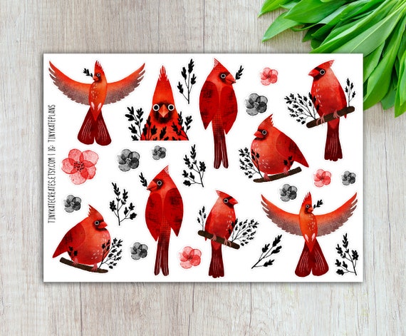 Northern Cardinal Planner Stickers, Silly Bird Planner Stickers, Cute Bird Stickers, Colorful Bird Stickers, Bird Art Print Sticker. SBS-106
