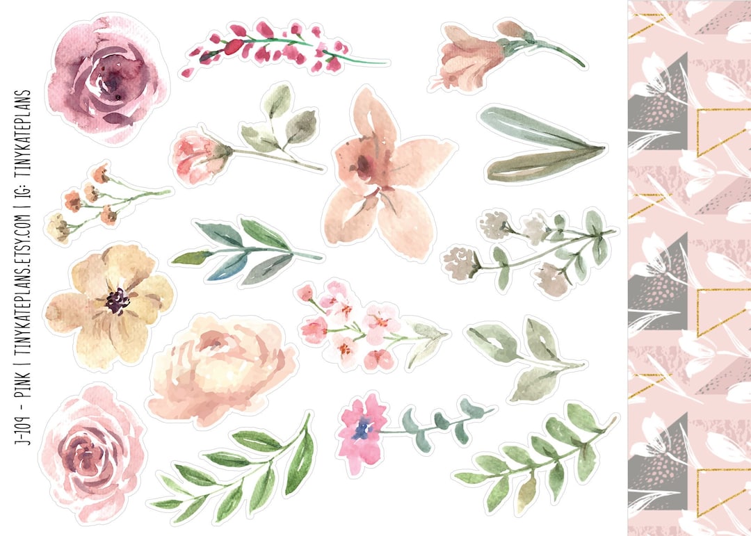 Watercolor Pink Floral Planner Stickers, Flower Planner Stickers ...