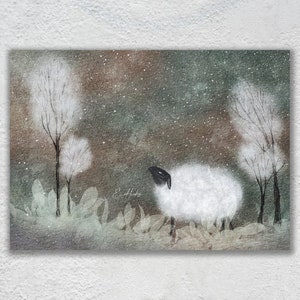 Cartolina di pecora confusa, cartolina di pecora lunatica per postcrossing, cartolina di corrispondenza con animali da fattoria, pecore carine con alberi. AC-119