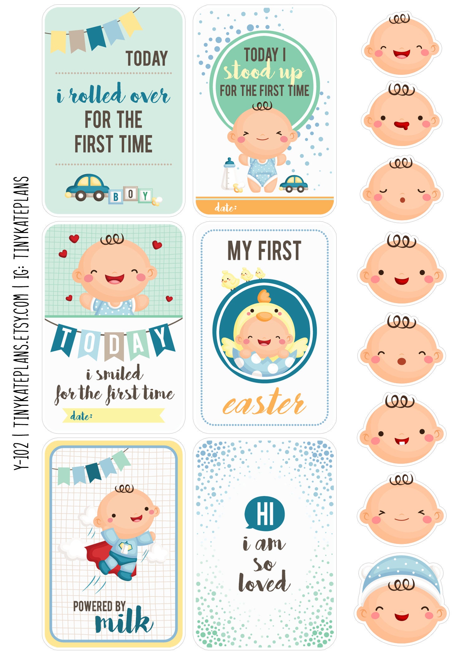 15 Baby Boy Milestone Planner Stickers, Baby Boy Shower Stickers ...