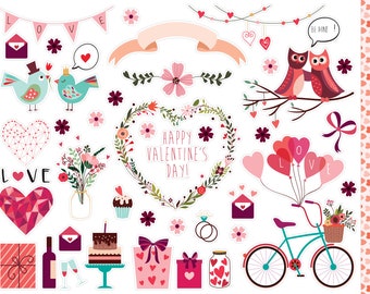 Owl Love Valentine's Day Planner Stickers, Tiny Love Planner Stickers, Heart Valentine's Day Bullet Journal Planner Stickers. V-101