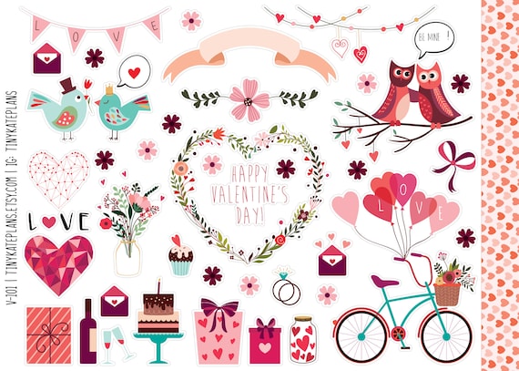 Owl Love Valentine's Day Planner Stickers, Tiny Love Planner Stickers, Heart Valentine's Day Bullet Journal Planner Stickers. V-101