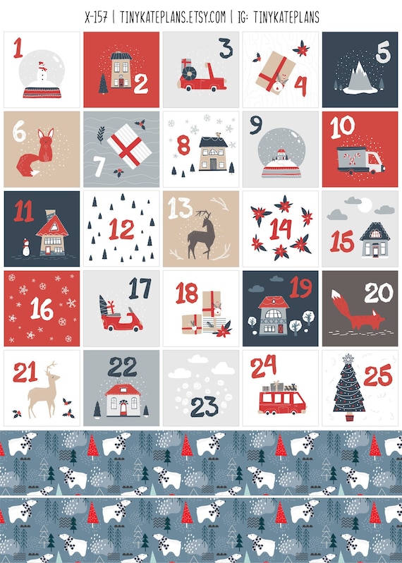 Scandinavian Advent Calendar Planner Stickers Cute Christmas | Etsy