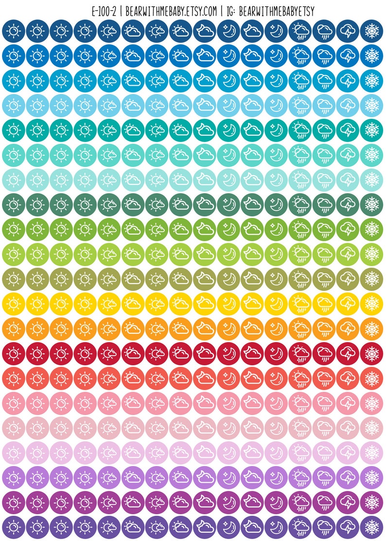 93 Weather Box Planner Stickers, 105 Colorful Mini Dot Weather Planner ...