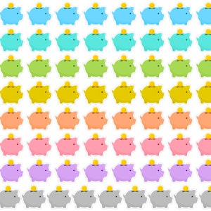 80 Tiny Piggie Bank Savings Planner Stickers, Tiny Money Planner Stickers, Budgettering Planner Stickers, Bullet Journal Money Stickers. L-185
