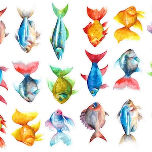 Colorful Fish Planner Stickers, Cute Fish Stickers, Sea Animal Scrapbooking Stickers, Fish Penpal Stickers, Fish Happy Mail Stickers. A-188