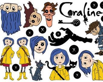 Coraline Movie Planner Stickers, Kids Halloween Planner Stickers, Coraline Button Stickers, Coraline Bullet Journal Halloween Sticker. H-135