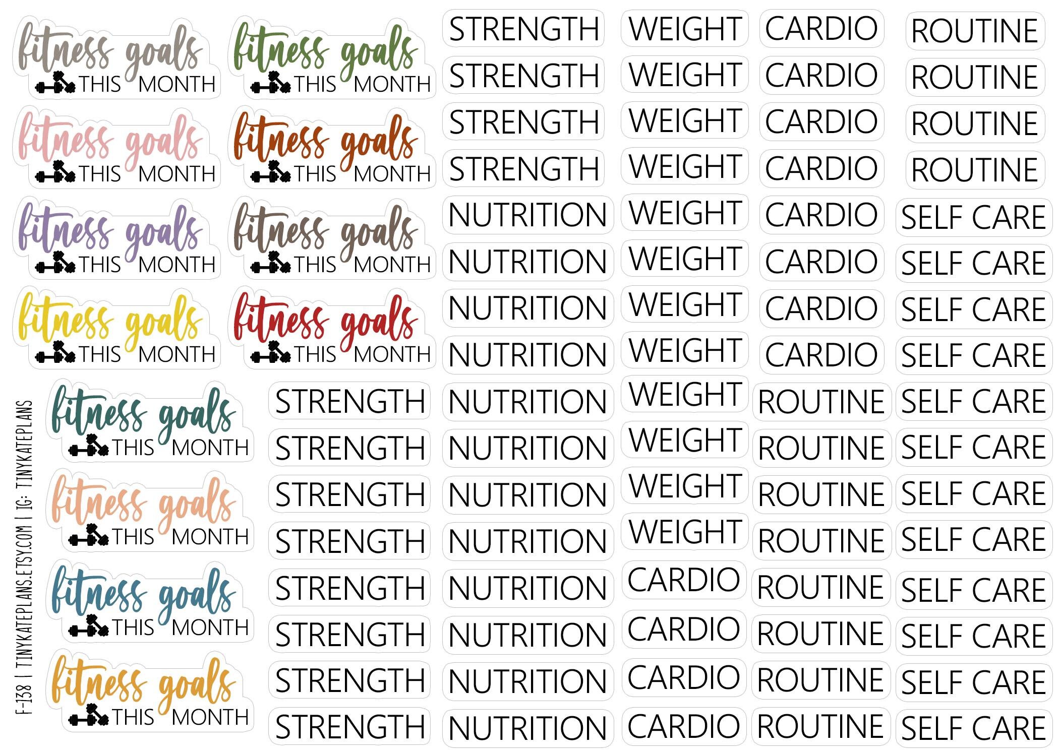 Monthly WELLNESS Goal Setting Header Planner Stickers, Fitness Goal Title Planner Stickers, Bujo ...