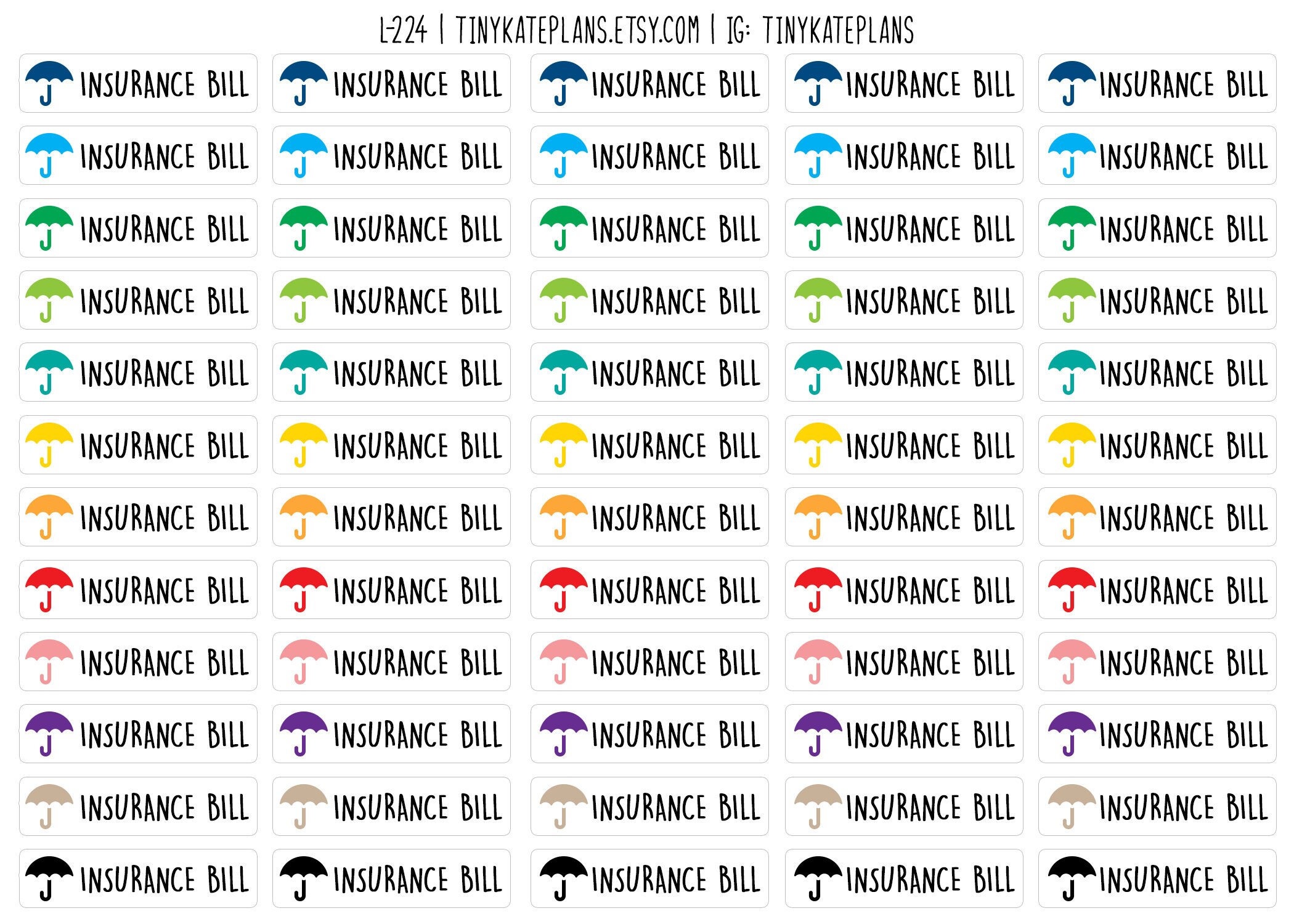60 Insurance Payment Reminder Planner Stickers, Happy Planner Bill ...