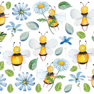 Pegatinas de planificador de abejas ocupadas de acuarela, pegatinas de planificador de flores azules y abejas, pegatinas de abejas lindas, pegatinas de Bujo de abejas, pegatinas de álbumes de recortes. J-161