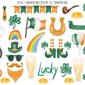 Stickers aquarelle de la Saint-Patrick, stickers guirlande de la Saint-Patrick, stickers Spring Bullet Journal. ES-111.