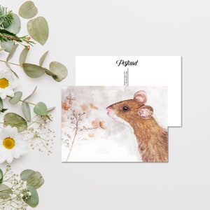 Carte postale aquarelle souris, impression de carte postale animal pour post-traversée, carte postale correspondance avec souris, carte postale animal de la forêt. AC-100