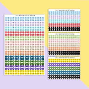 Tiny Date Dot Planner Stickers, Mini Date Circle Monthly Date Planner Stickers, Colorful Date Stickers, Bullrt Journal Date Stickers. E-236