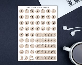 Moon Date Cover Planner Stickers, Lunar Calendar Countdown Planner Stickers, Moon Date Cover Bullet Journal Stickers, Summer Stickers. E-256