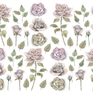 Stickers roses inspirés vintage pour journaux indésirables, autocollants floraux vintage pour scrapbooking, éphémères, autocollants botaniques vintage. VT-134