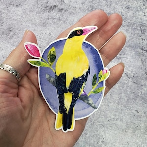 Autocollants en vinyle oriole à nuque noire, autocollants en vinyle oiseau jaune mignon, autocollants décalcomanies oiseau. DC-103