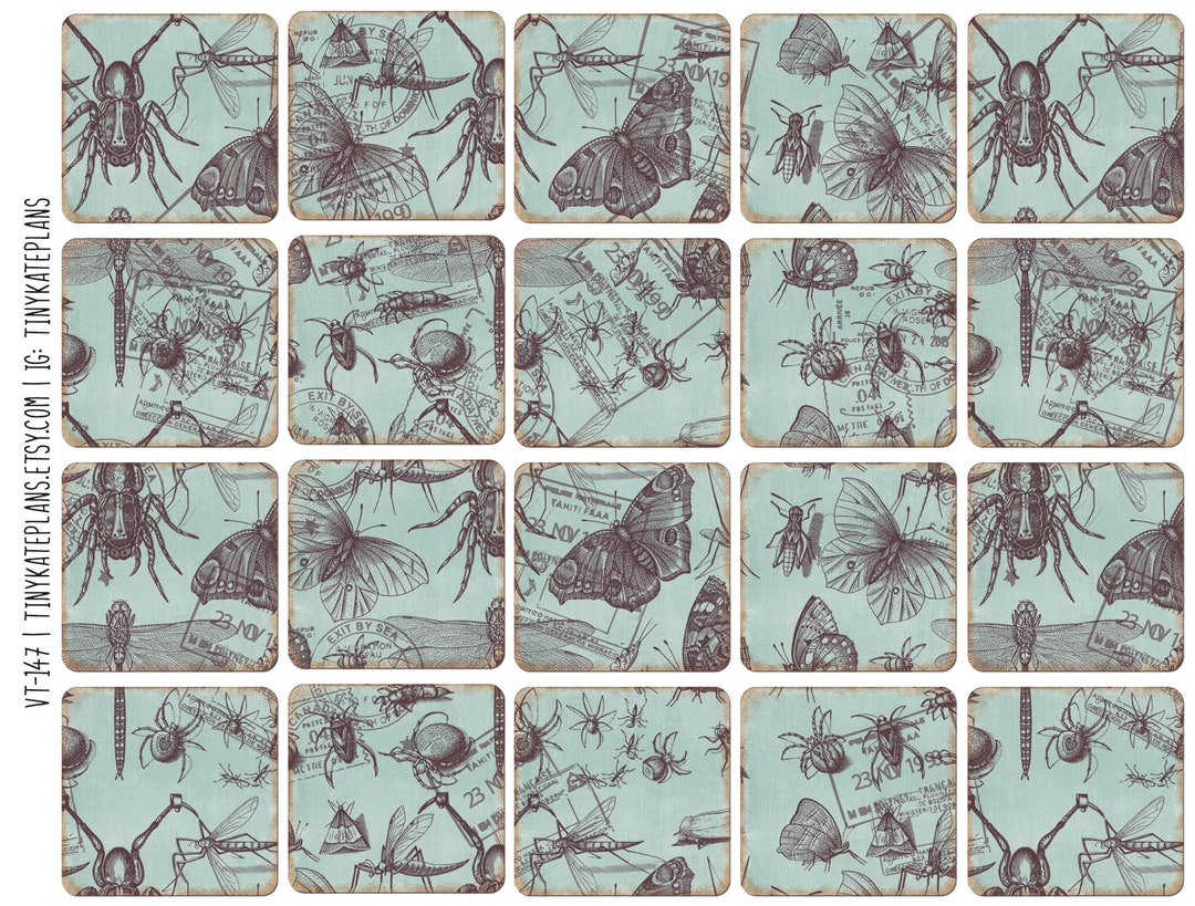 Journal Insect Stickers Chipboard Textured Insect Square Stickers, Vintage Insects Junk Journal ...