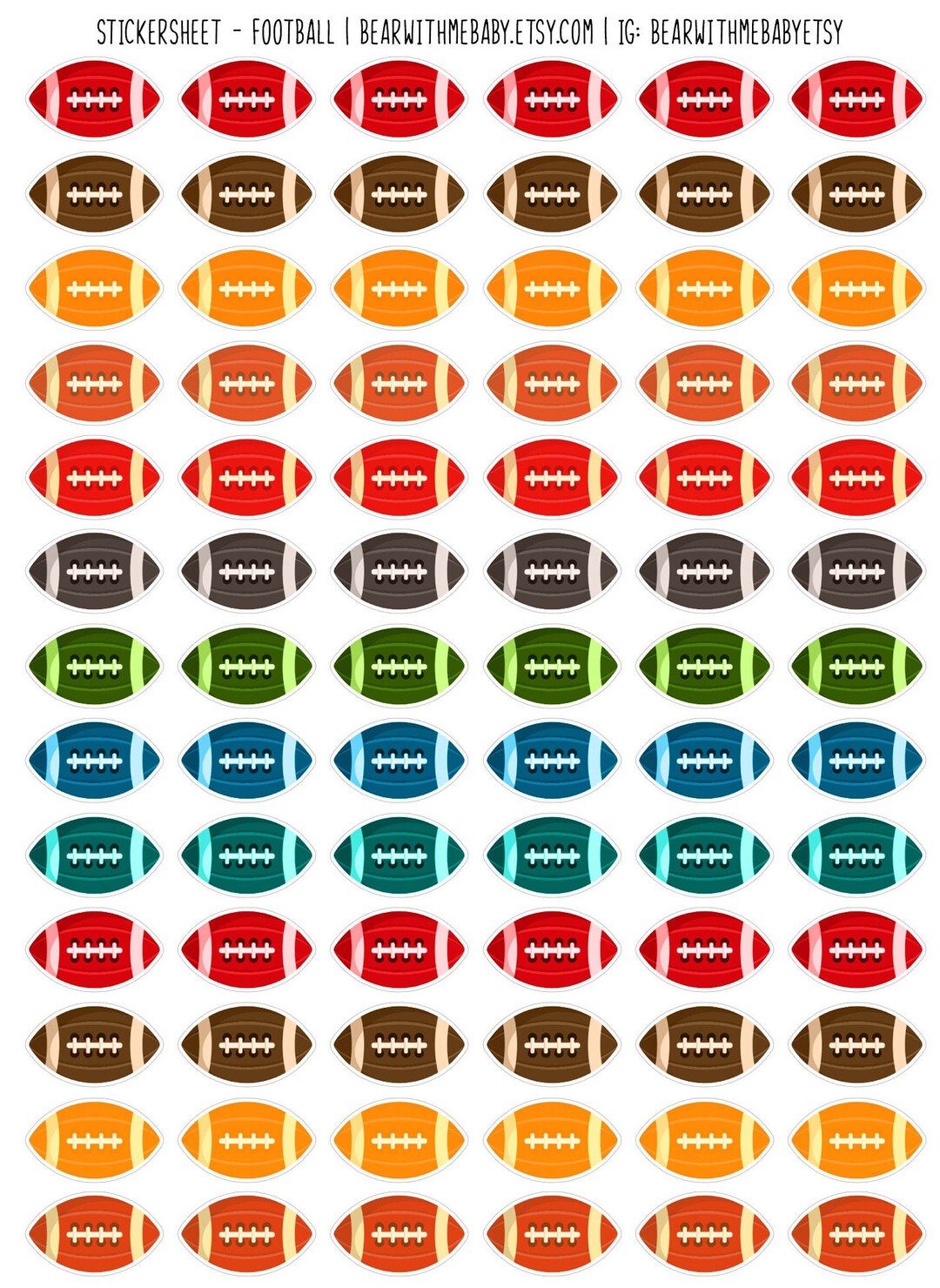 72 Tiny Fitness Exercise Colorful Football Planner Stickers, Tiny