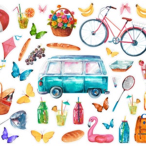 RV Sommer Urlaub Planer Sticker, Kleine Boho Planer Sticker, Urlaub Boho Sticker, Summer Camp Bullet Journal Sticker, Brieffreund. J-162