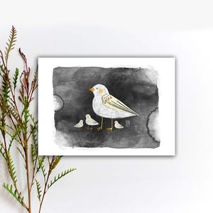 Mama Vogel Postkarte, Wunderliche Vogel Postkarten, Niedliche weiße Vogel Postkarte, Schnee Bunting Vogel Postkarte, Frühlings Vogel Karte. AC-180