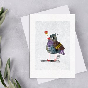 Nestor la cartolina del piccione roccioso, cartoline di uccelli stravaganti, cartolina di uccelli viola carini, cartolina di uccelli di piccione, carta di uccelli primaverili. AC-100