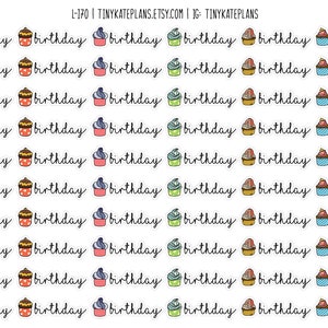Autocollants pour agenda d'anniversaire, petits autocollants pour agenda d'anniversaire, autocollants pour agenda de célébration, autocollants Cupcake Bujo. L-170