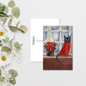 Carte postale aquarelle chat de Noël en pyjama, impression de carte postale animal pour les traversées, carte postale correspondance chat, cartes postales chat mignon. AC-110