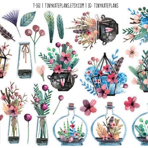 Pegatinas del planificador de bouquette de flores secas, pegatinas acogedoras del planificador de otoño, pegatinas florales secas, pegatinas del planificador de diarios de balas de flores secas. T-161