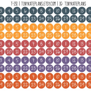 155 pegatinas diminutas del planificador de puntos de fecha de color de otoño, pegatinas del planificador de portadas de fechas redondas, pegatinas del diario de balas de puntos de fecha. T-131.