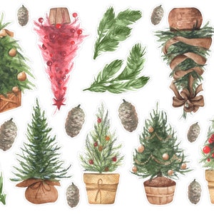 Watercolor Christmas Tree Planner Stickers, Christmas Stickers, Cozy Winter Planner Stickers, Christmas Tree Bullet Journal Sticker. X-145