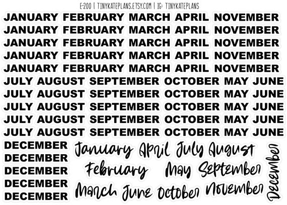 72 Tiny Months in Different Colors Planner Stickers, Months Weekly