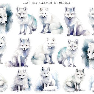 Stickers renard arctique, Stickers renard hivernal mignon, Stickers automne renard bleu, Sticker Bullet Journal renard arctique. A-223