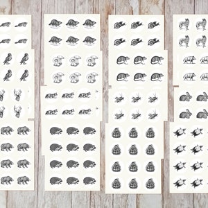 Vintage Inspired Forest Animal Envelope Seal Stickers, Tiny Animal Stickers, Forest Animal Scrapbooking Stickers, Animal Ephemera. VT-159.